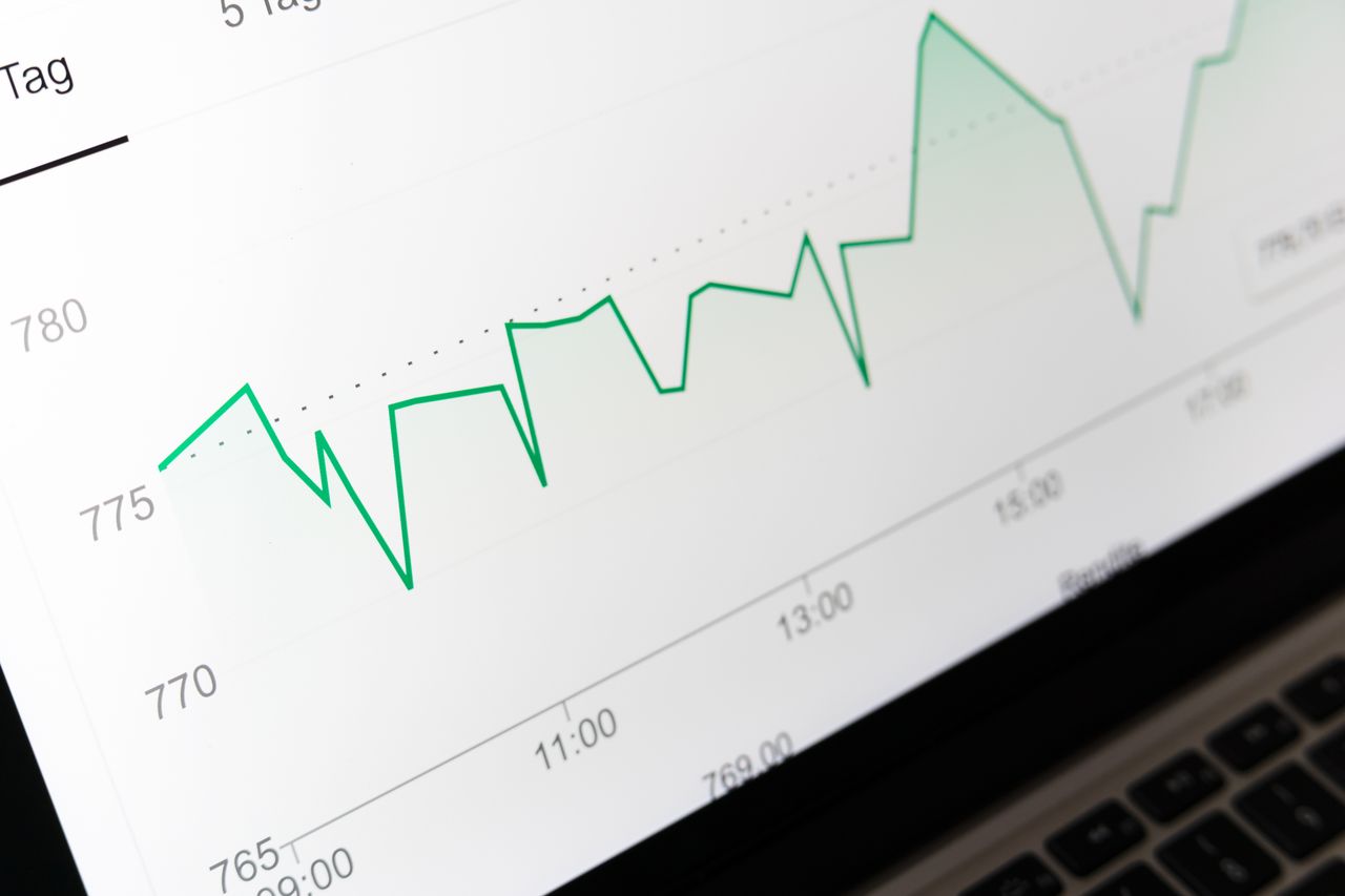 Services Detailed close-up of a financial graph on a computer screen showing data trends.