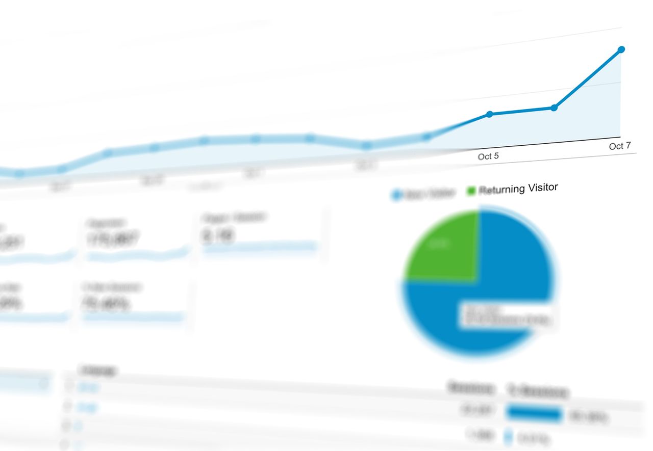 Services Abstract visualization of data analytics with graphs and charts showing dynamic growth.